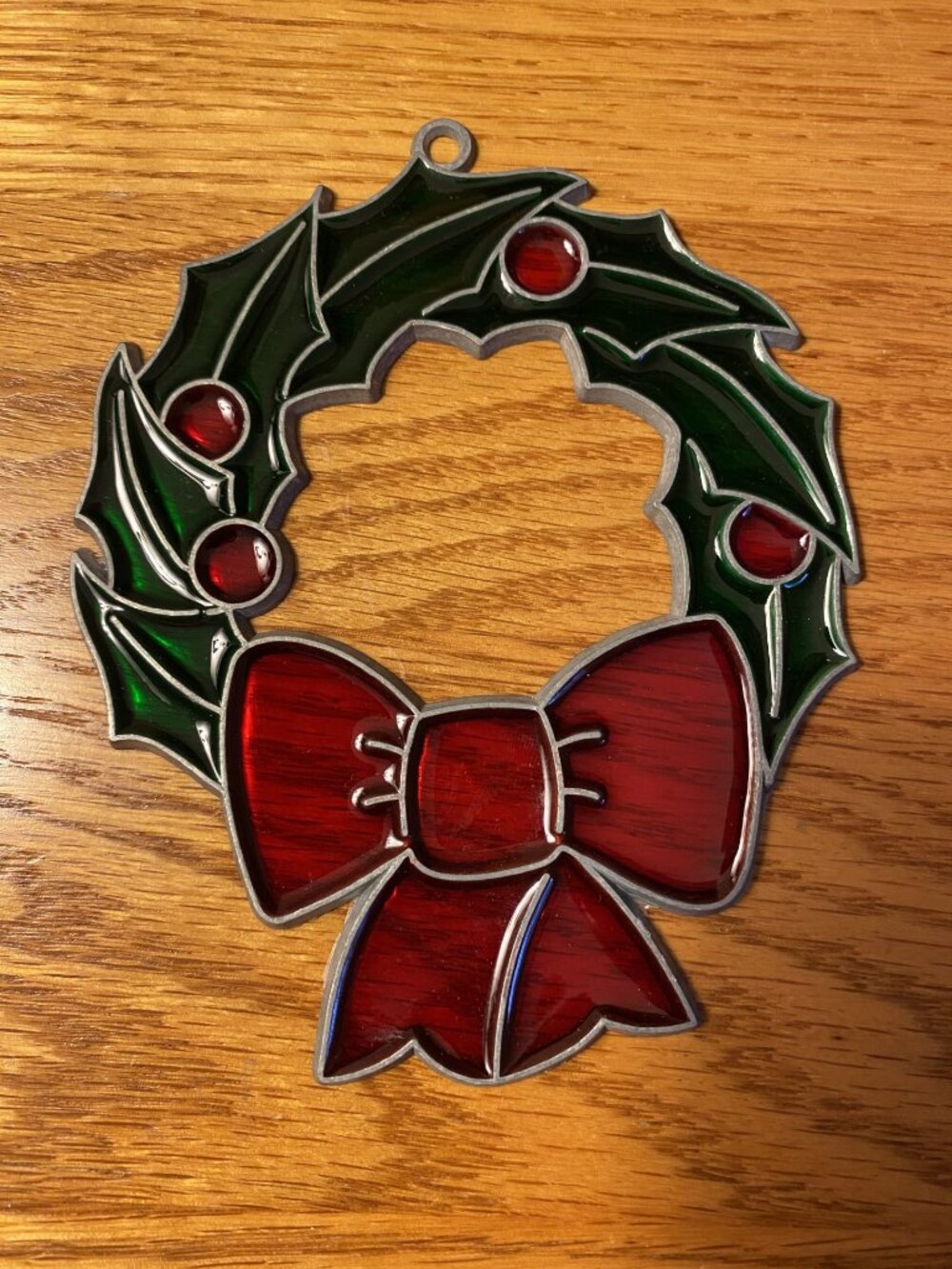 Vintage Christmas  Stain Glass-Like Window Decor-Wreath